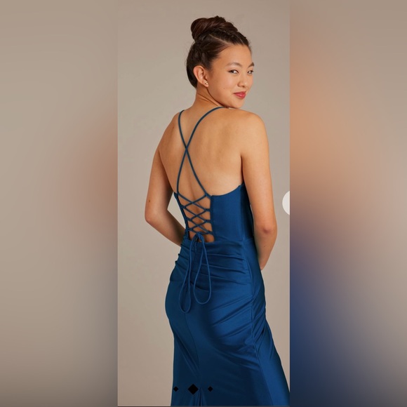 Betsy and Adam stretch satin cowl corset sheath dress 8P in ink color, NWT - Picture 2 of 7